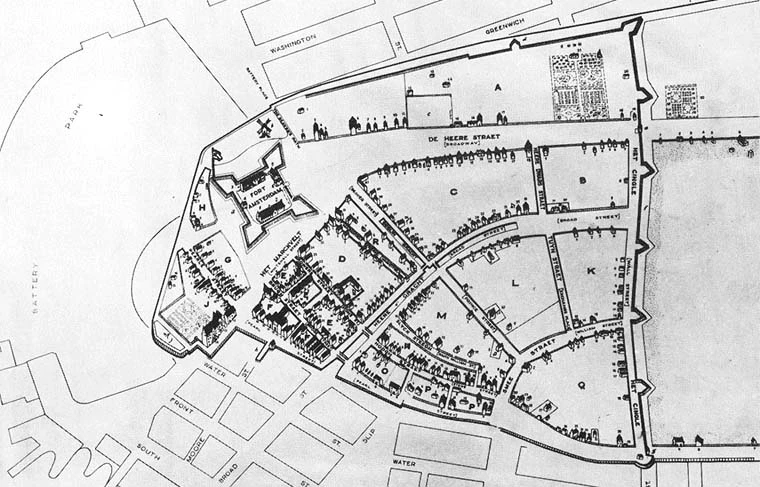 nieuw amsterdam overlay op new york plattegrond