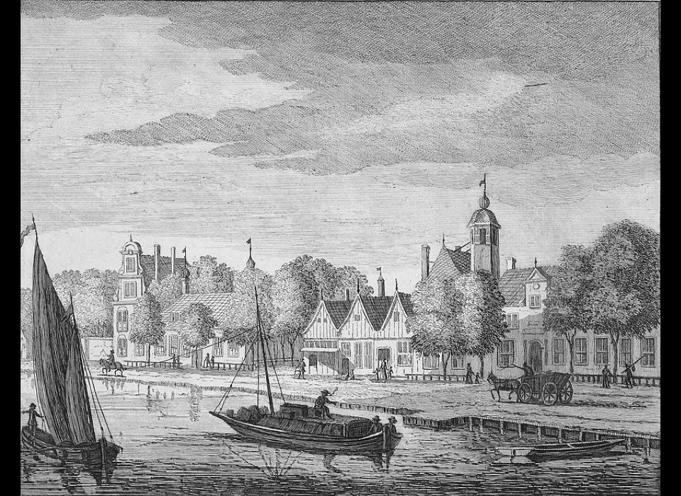 Herberg De Pauwentuin ligt aan de Amstel ter hoogte van de huidige Van Ostadestraat en Willibrordusstraat (1710)