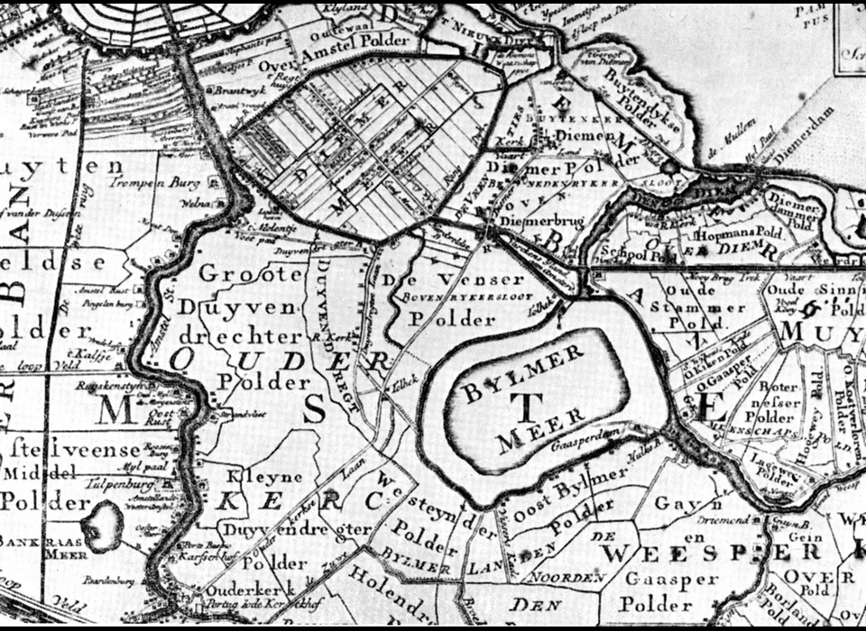 Bijlmermeer en omliggende polders plattegrond (1757)