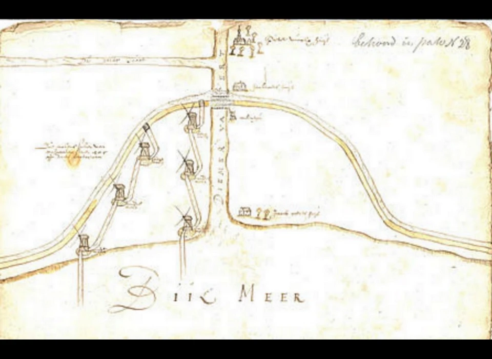 Tekening van molengangen voor droogmalen van Bijlmermeer door Jan Adriaensz Leeghwater (1622)