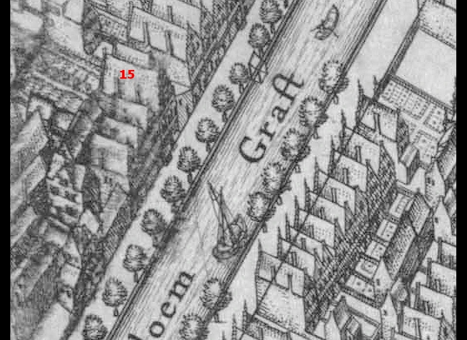 Plattegrond door Balthasar Florisz.van Berckenrode detail met Bloemgracht 15 (1625)