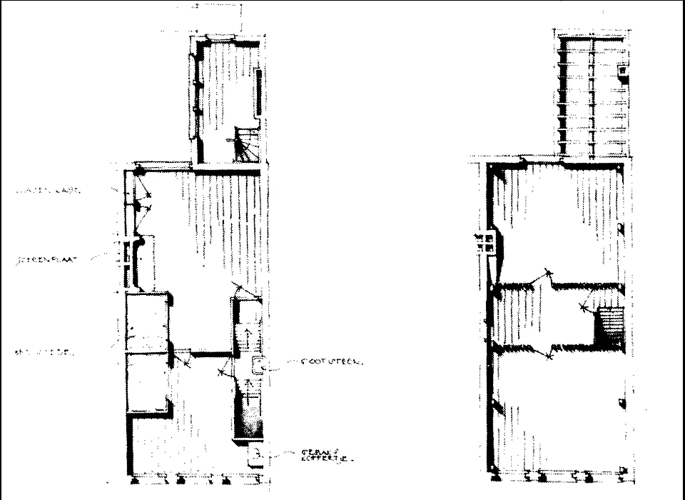 Lange Leidsedwarsstraat 148 plattegrond eerste verdieping en zolder situatie in 1770