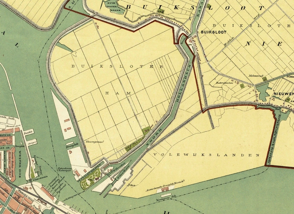 Buiksloterham polder buitendijks land voor Buiksloot en extra strook land in het IJ (1881)