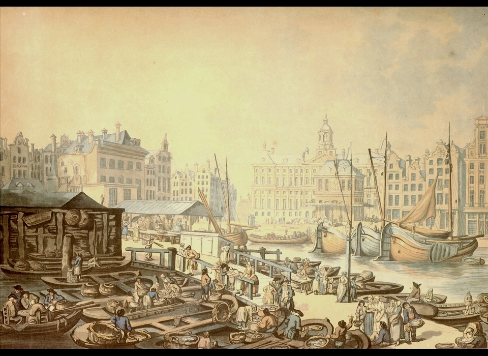 Dam vismarkt (tekening Thomas Rowlandson ca.1800)
