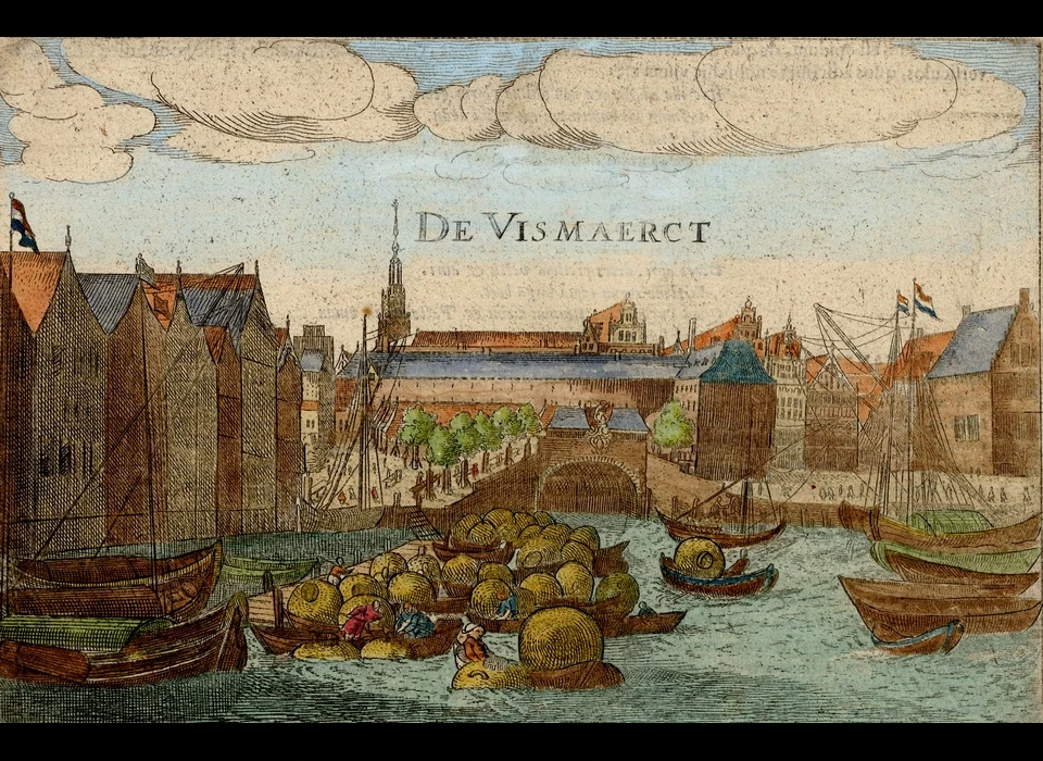 Dam gezicht op vismarkt (Pieter van der Keere, ca.1616)