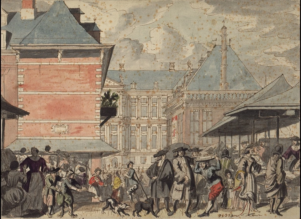 Dam met vismarkt (Pieter van den Berge, 1690)