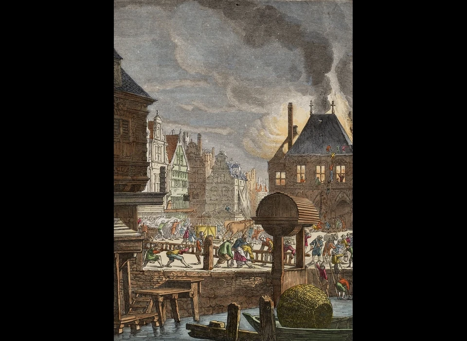Dam 1652 afbranden van het stadhuis (tekening van ca.1860)