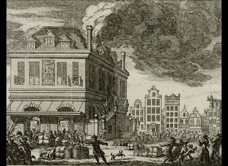 Dam, brand in de Derde Waag (Simon Fokke, 1779)