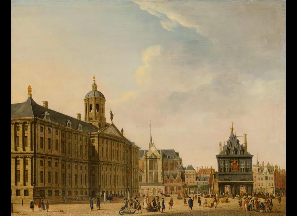 Dam met Tweede Waag en nieuwe stadhuis (Jan Ekels, 1760)