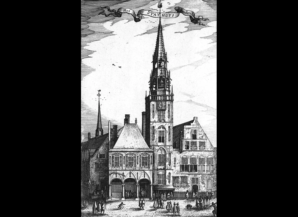 Dam, Oude stadhuis en de Waag (Claes Jansz. Visscher, ca.1608)