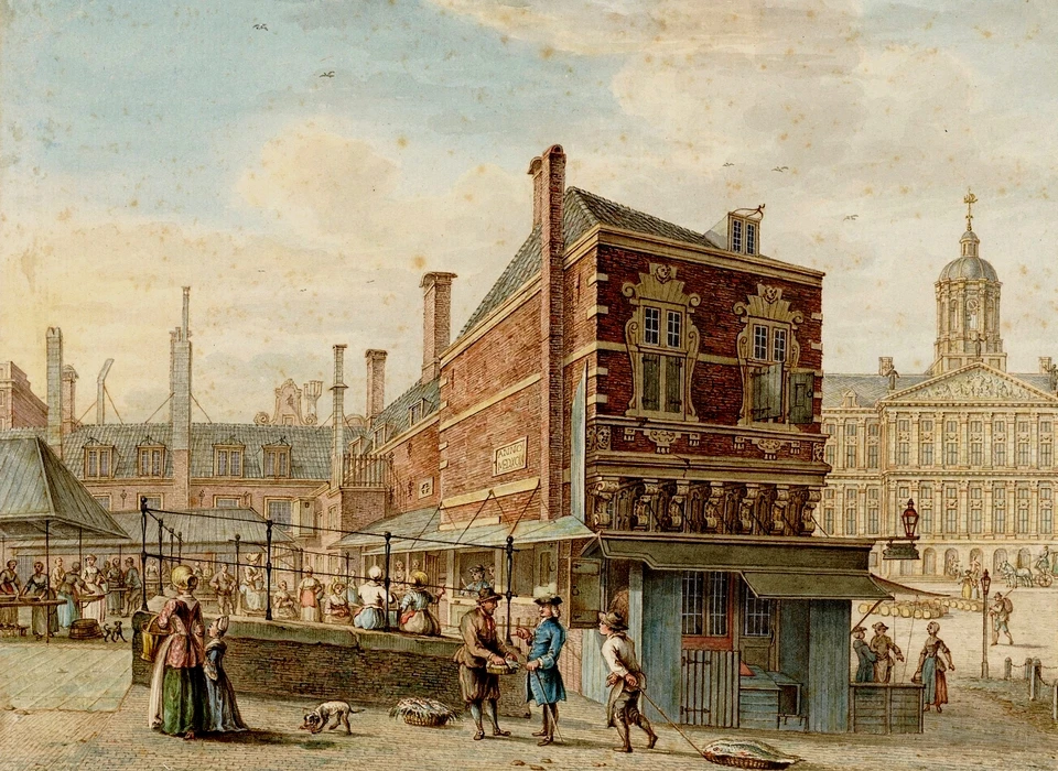 Dam Vismarkt achter Huis onder 't Zeil (H.P.Schouten, 1775)