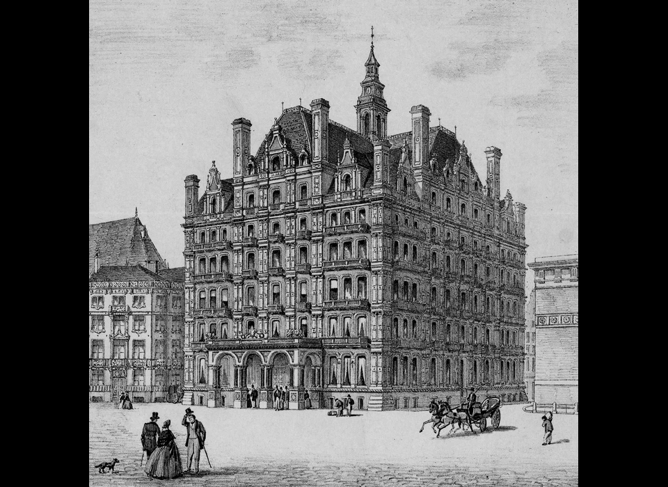 Dam 2-4 ontwerp voor een hotel tussen Damrak en Nieuwendijk door de Engelse architect George Somers Clarke (1864)