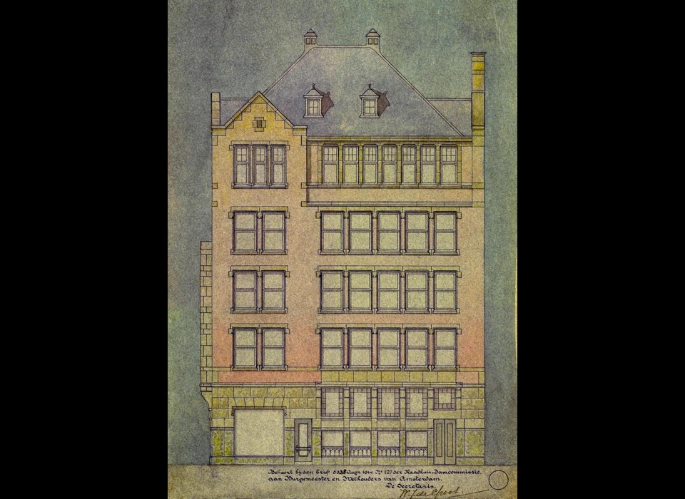Ontwerptekening Warmoesstraat 180-182 van architect P.H.van Niftrik (1914)