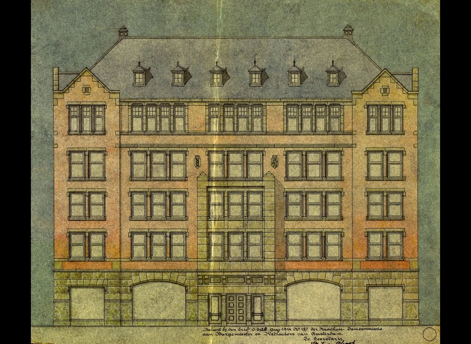 Ontwerptekening Dam 3-7 van architect P.H.van Niftrik (1914)