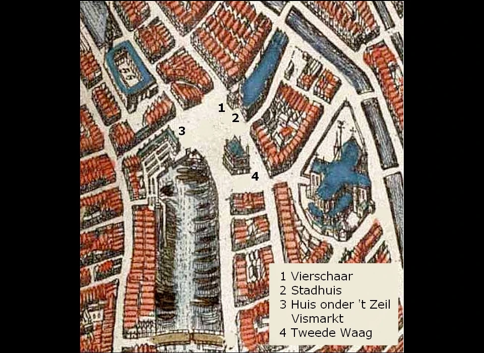 Dam plattegrond naar Joan Blaeu (1649)