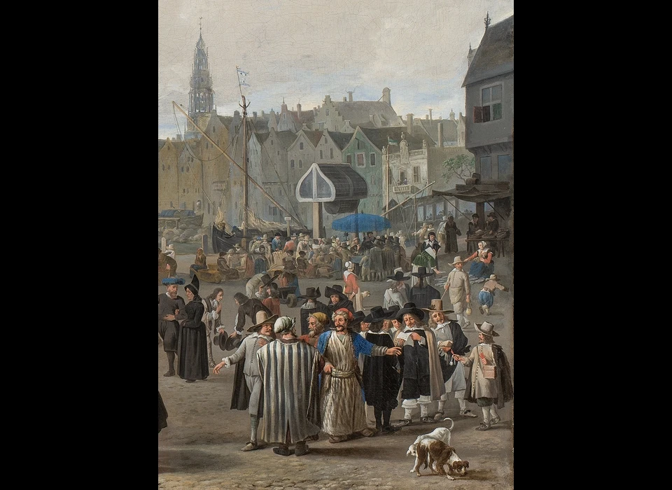 Dam Oosterlingen op de zeevismarkt (Lingelbach, detail schilderij, 1652)