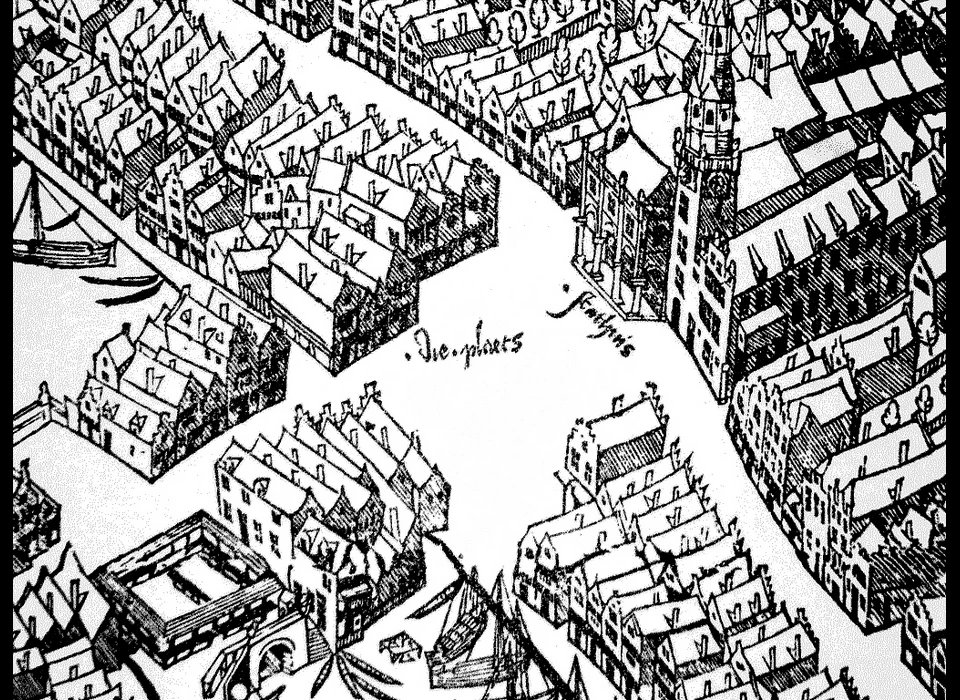 Dam plattegrond Plaetse (houtsnedekaart Cornelis Anthonisz, 1544)