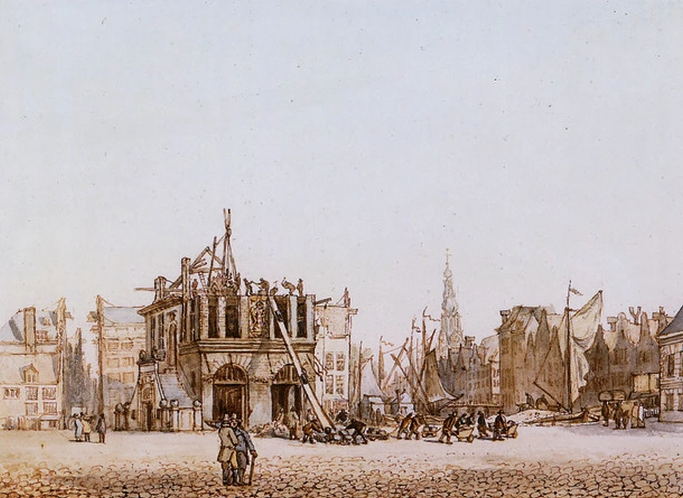 Dam afbraak Derde Waag in opdracht van koning Lodewijk Napoleon (G.Lamberts, 1808)