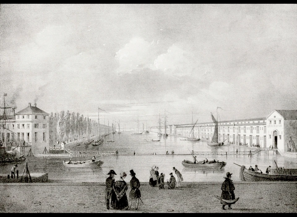 Entrepotdok vanaf Nieuwe Herengracht (Paulus Lauters (1806-1875), ca.1840)
