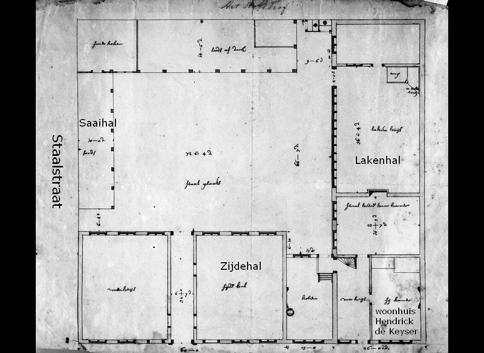 Verwersgracht (Groenburgwal 42-44) plattegrond Staalhof tekening Pieter de Keyser (1641)