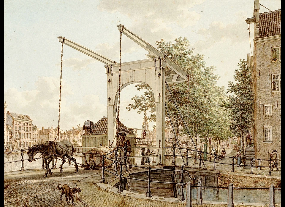 Groenburgwal brug tussen 's-Gravelandseveer en Staalkade, tekening Jacob Cats (1798)