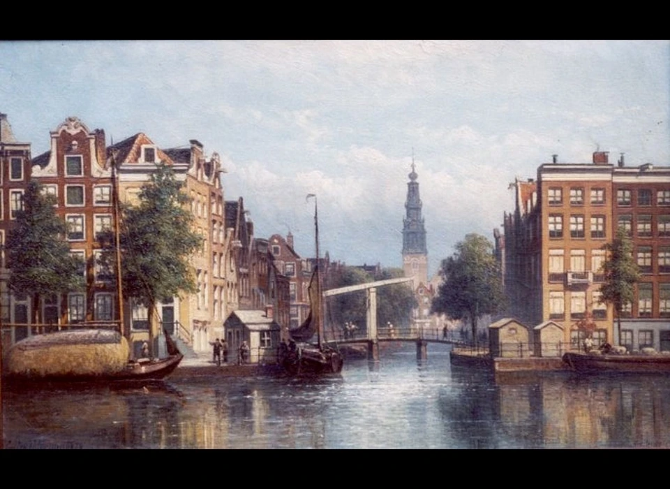 Groenbugwal Staalmeestersbrug en Zuiderkerk, schilderij van Eduard Alexander Hilverdink (1879)