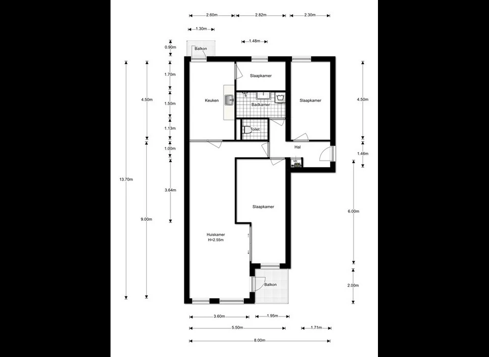 Voorbeeld plattegrond 4-kamerflat