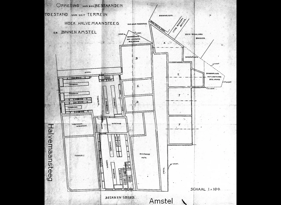 Halvemaansteeg 6 ontwerptekening voor verbouwing bij Vlieger door B.J.Ouëndag (1903)