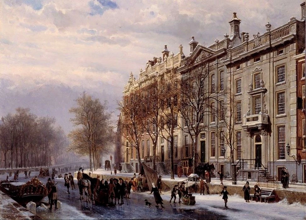 Herengracht ter hoogte van 489-495 (1882) schaatsen op gracht