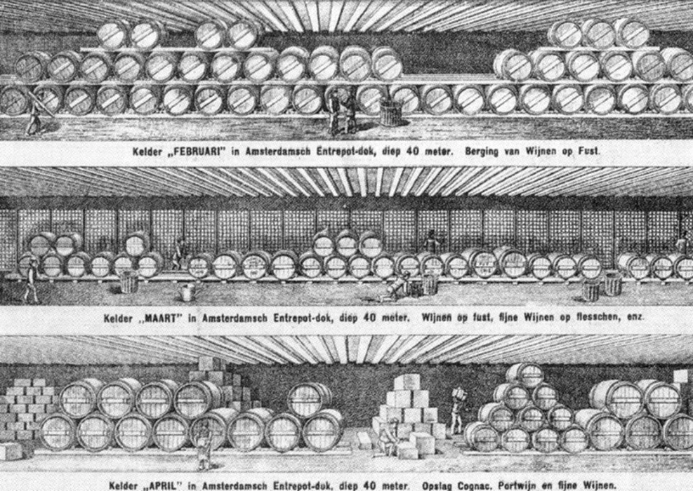 Entrepotdok 1840c aanzicht wijnkelders in diverse pakhuizen