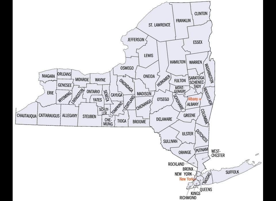 kaartje van New York counties (provincies)