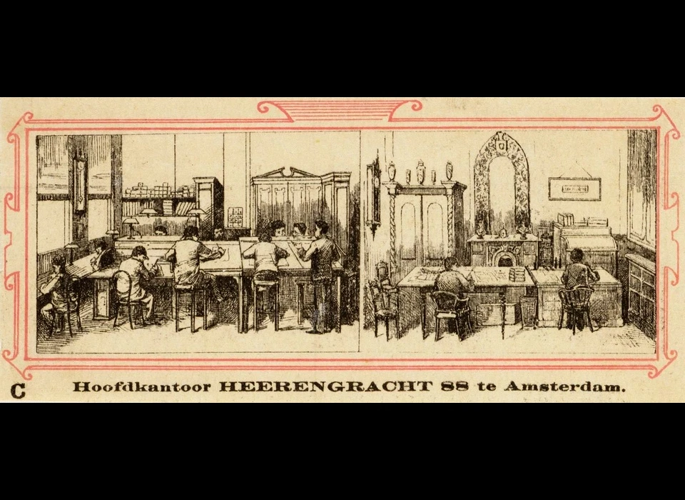 Herengracht 88 Ferwerda & Tieman spotprent (ca.1900)