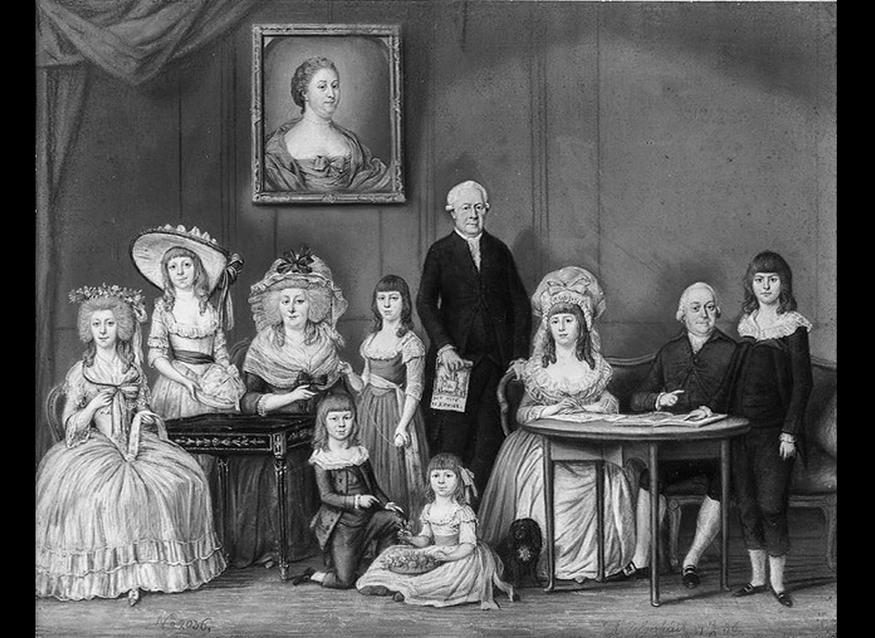 Herengracht 466a familie Willem Straalman, geheel links Cornelia van Weede (R.Jelgershuis) (1786)