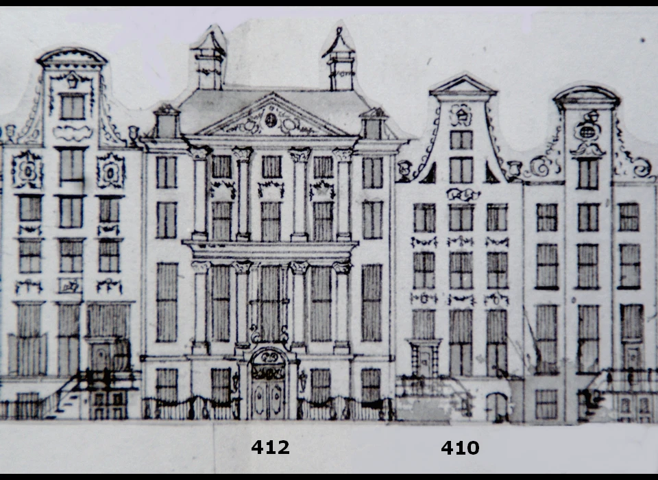 Herengracht 410-412 op tekening van Caspar Philips in Grachtenboek (1767)