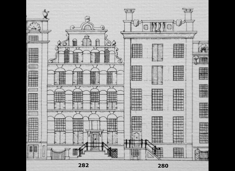 Herengracht 280-282 Grachtenboek Caspar Philips (1768) Huis 282 ziet er nog uit zoals 280 er vermoedelijk ook uit heeft gezien.