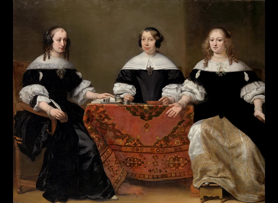 Herengracht 479 Agatha Munter (1632-1687) in midden, regentes em secretaris van het Leprozenhuis, echtgenote van Joan Corver (Ferdinand Bol ca.1680)