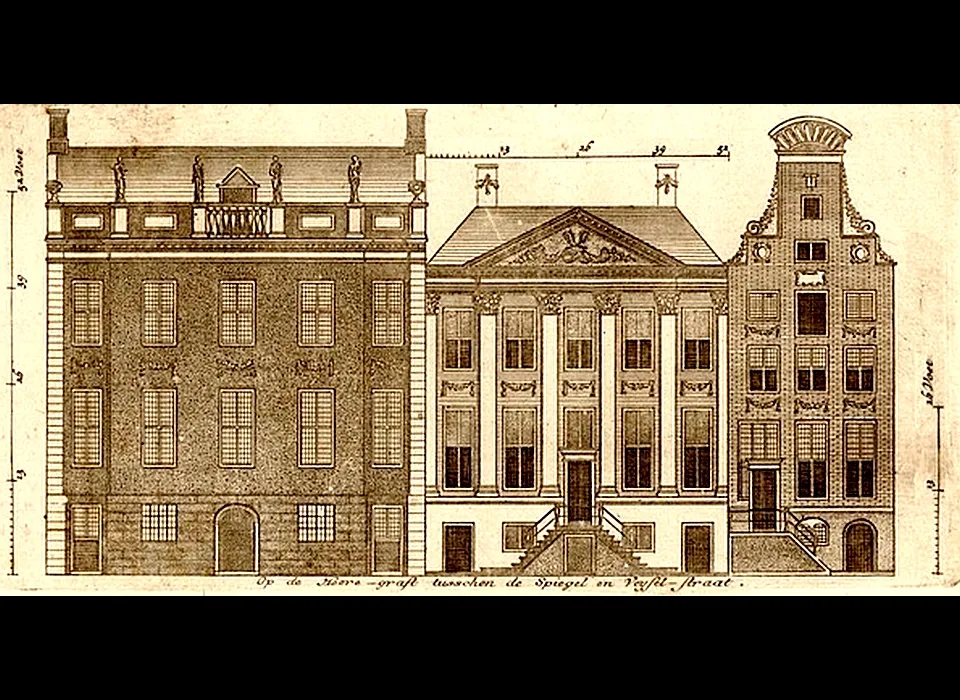 Herengracht 476 timpaangevel gebouwd op de in 1666 aangekochte erven 26 en 27 (De Leth, 1731)
