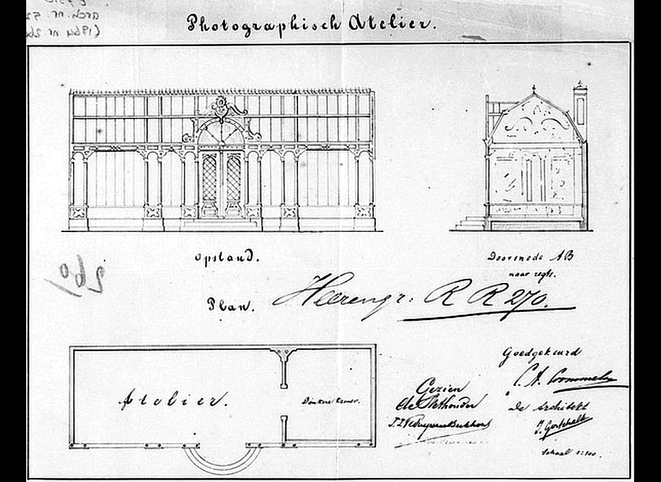 Herengracht 132 bouwtekening vernieuwing tuinhuis tot fotoatelier (1864)