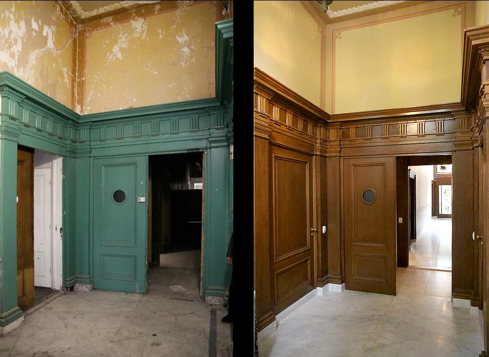 Herengracht 132 hal voor en na restauratie (2016)