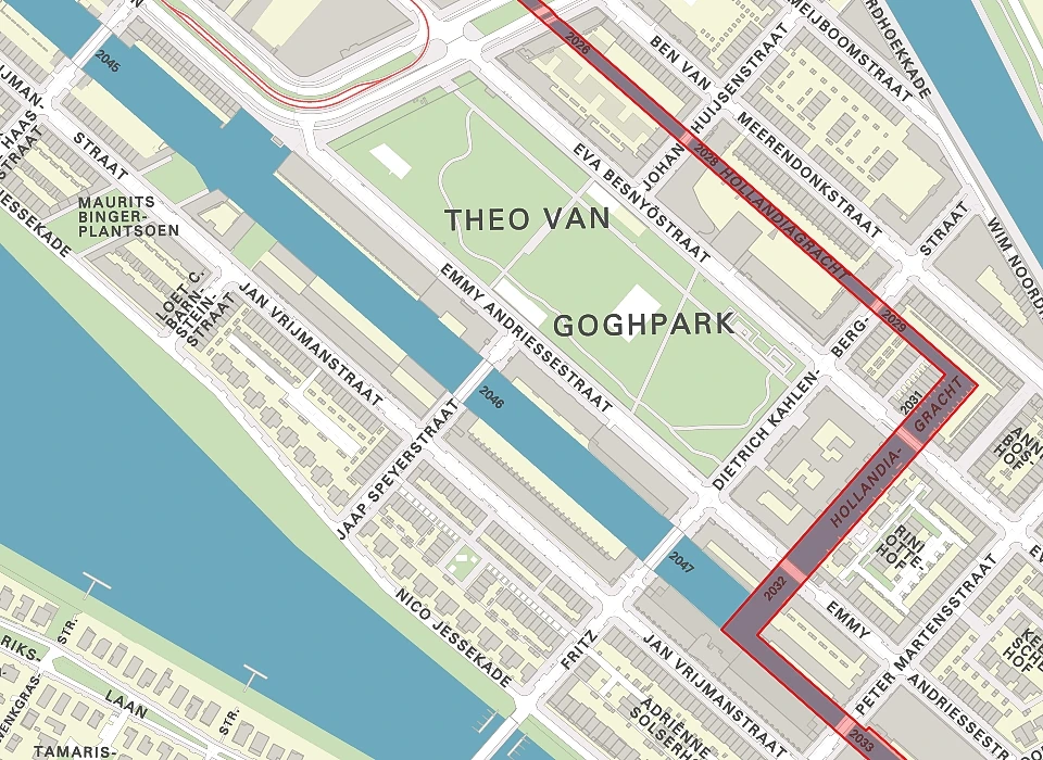 Hollandiagracht op de plattegrond