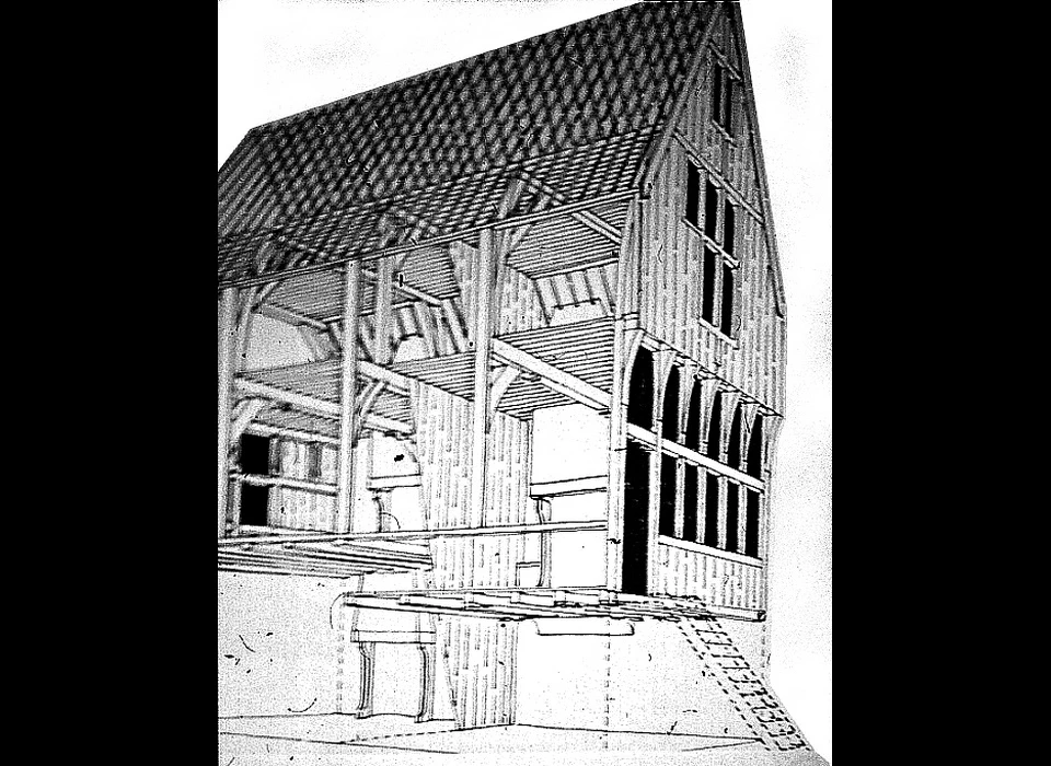 Begijnhof 34 houten huis model van het houtskelet