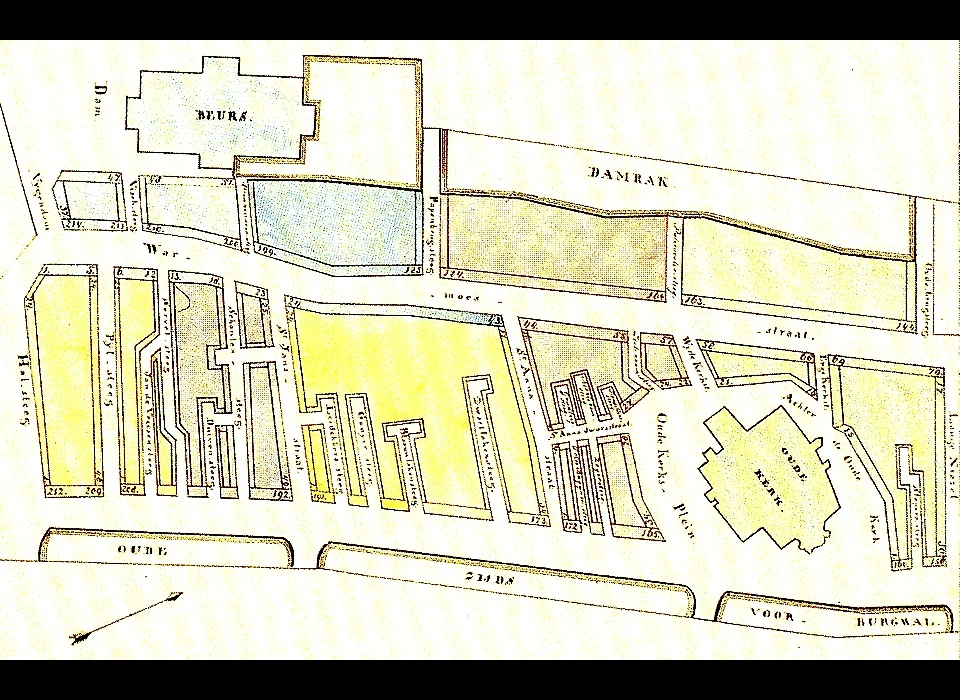 Warmoesstraat huisnummering in buurt J tussen 1795-1853