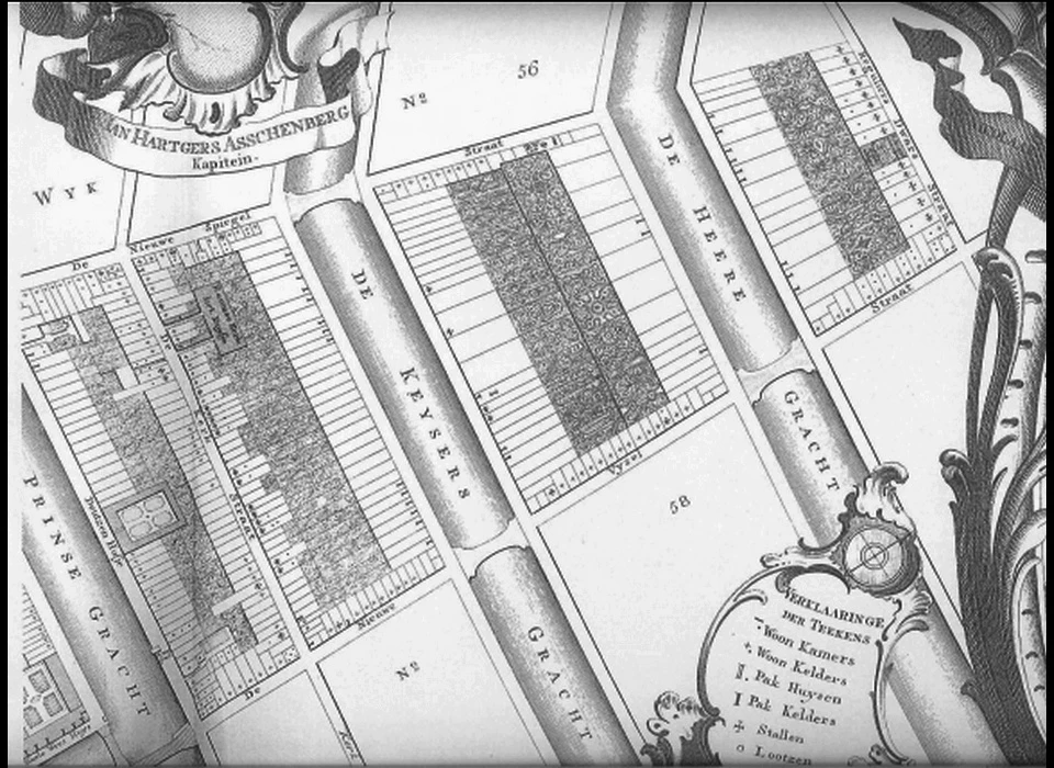Burgerwijkkaart 57, gebied tussen Vijzelstraat en Nieuwe Spiegelstraat en van Singel tot Lijnbaansgracht (1772)