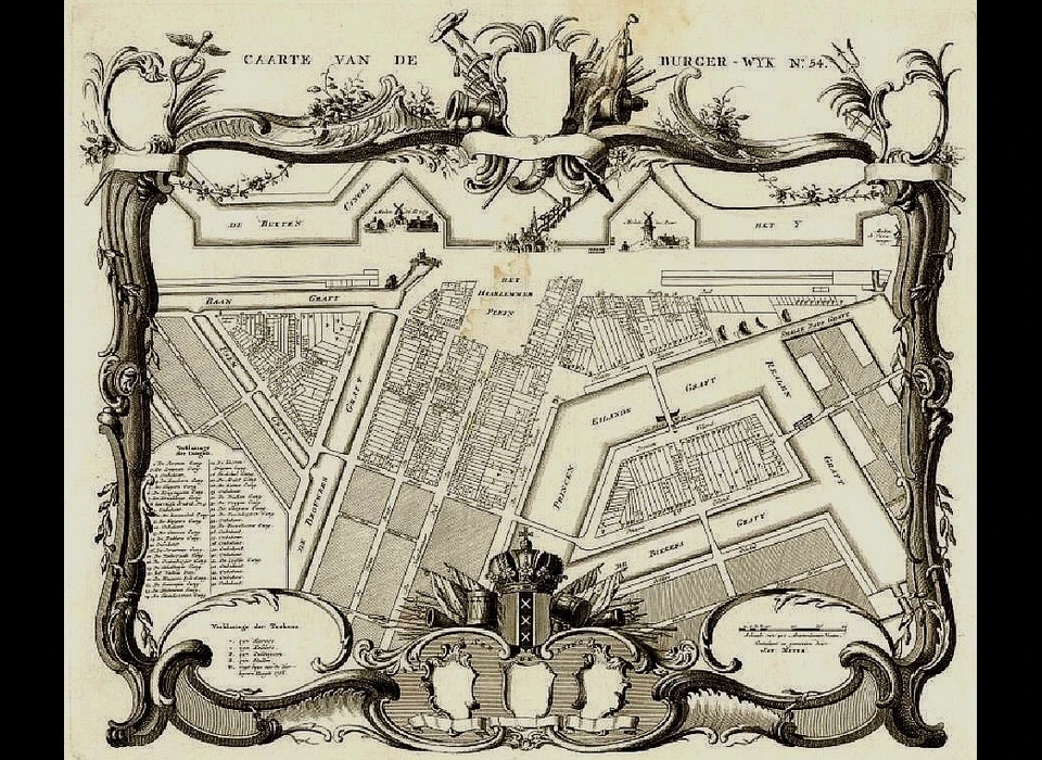 Burgerwijkkaart 54, gebied ten noorden van Palmgracht tot en met Prinseneiland (ca.1770)