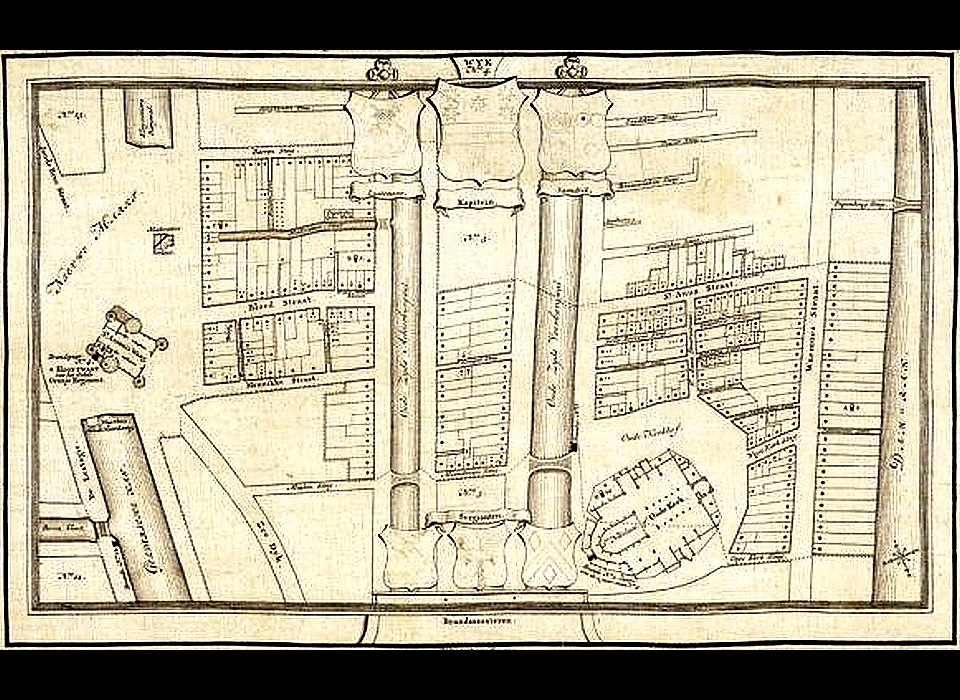 Burgerwijkkaart 4, gebied van Warmoesstraat tot Nieuwmarkt bij Oude Kerk (ca.1770)