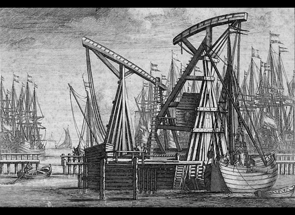 IJ bij Kamperhoofd met stadskranen (1693)