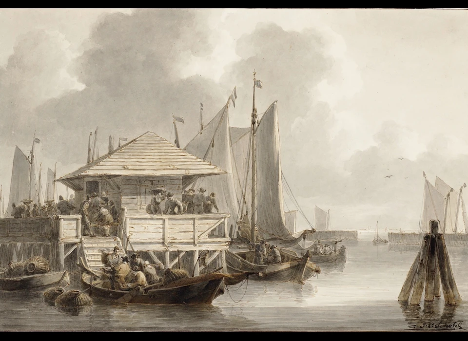 Bothuisje gelegen tussen Nieuwebrugsboom en Nieuwe-Stadsherbergsboom (J.C.Schotel (1787-1838), 1820)