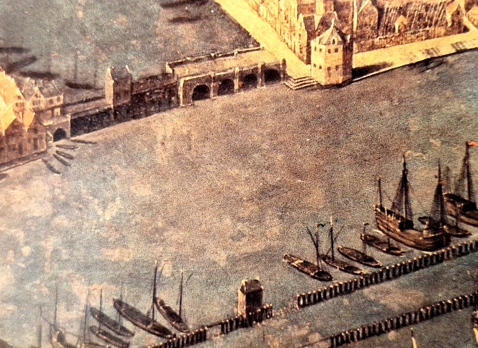 Nieuwebrug met blokhuis, wachttoren en boomhuis op de kaart van Cornelis Anthonisz (1538)