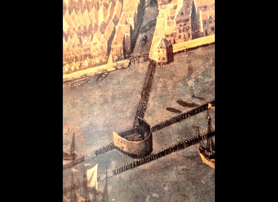 Steiger van wachttoren bij Martelaarsgracht naar Roode Blockhuys op de kaart van Cornelis Anthonisz (1538)