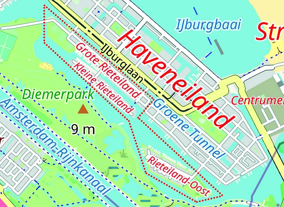 Rieteilanden op de plattegrond